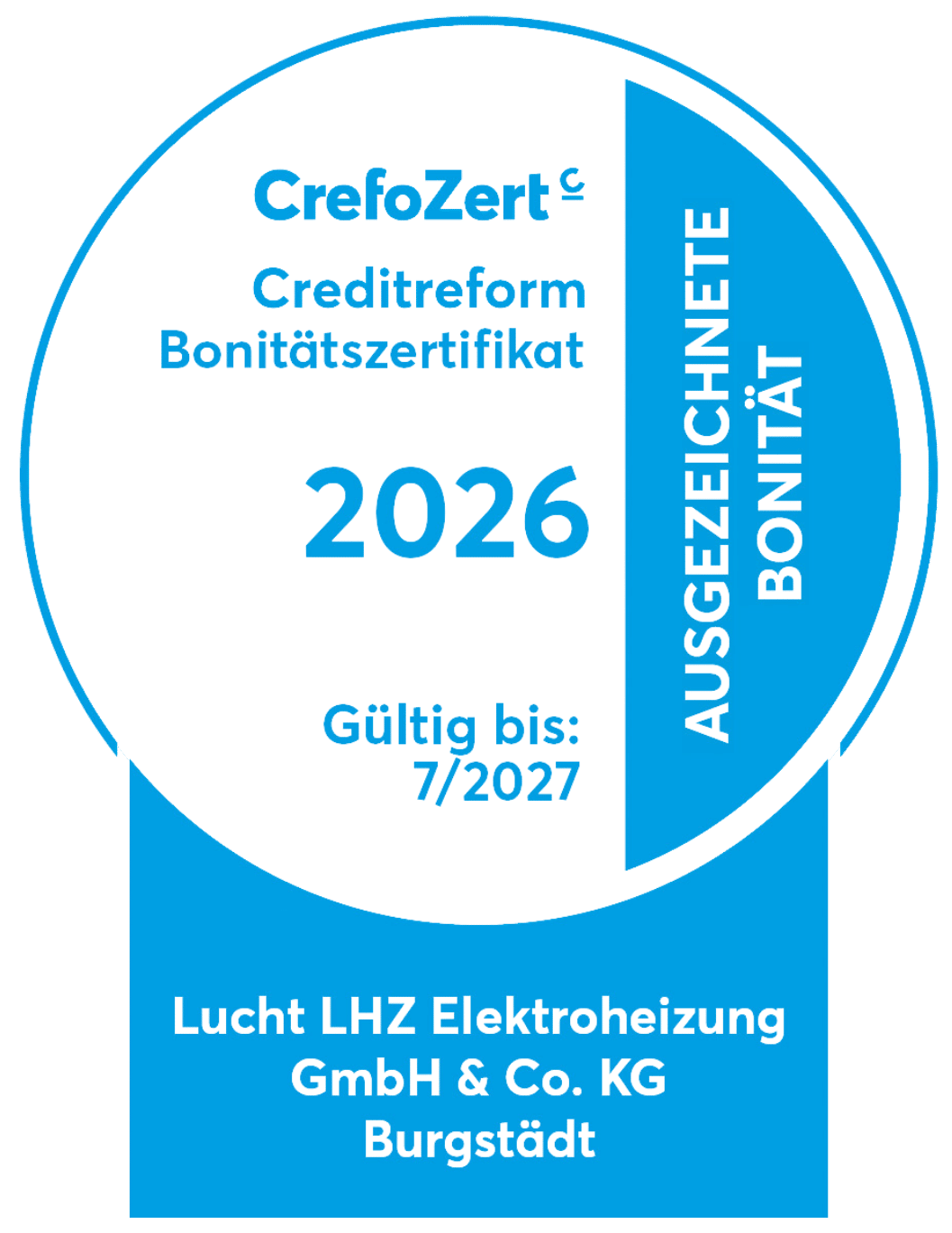 Crefozert 2026 für ausgezeichnete Bonität für Lucht LHZ: Hersteller Elektroheizung